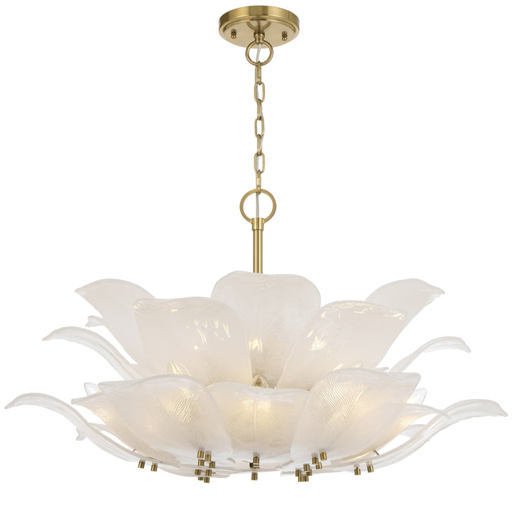 Telbix Monte 12-Light Floral Pendant with Frosted Glass Leaf Motif | Brass