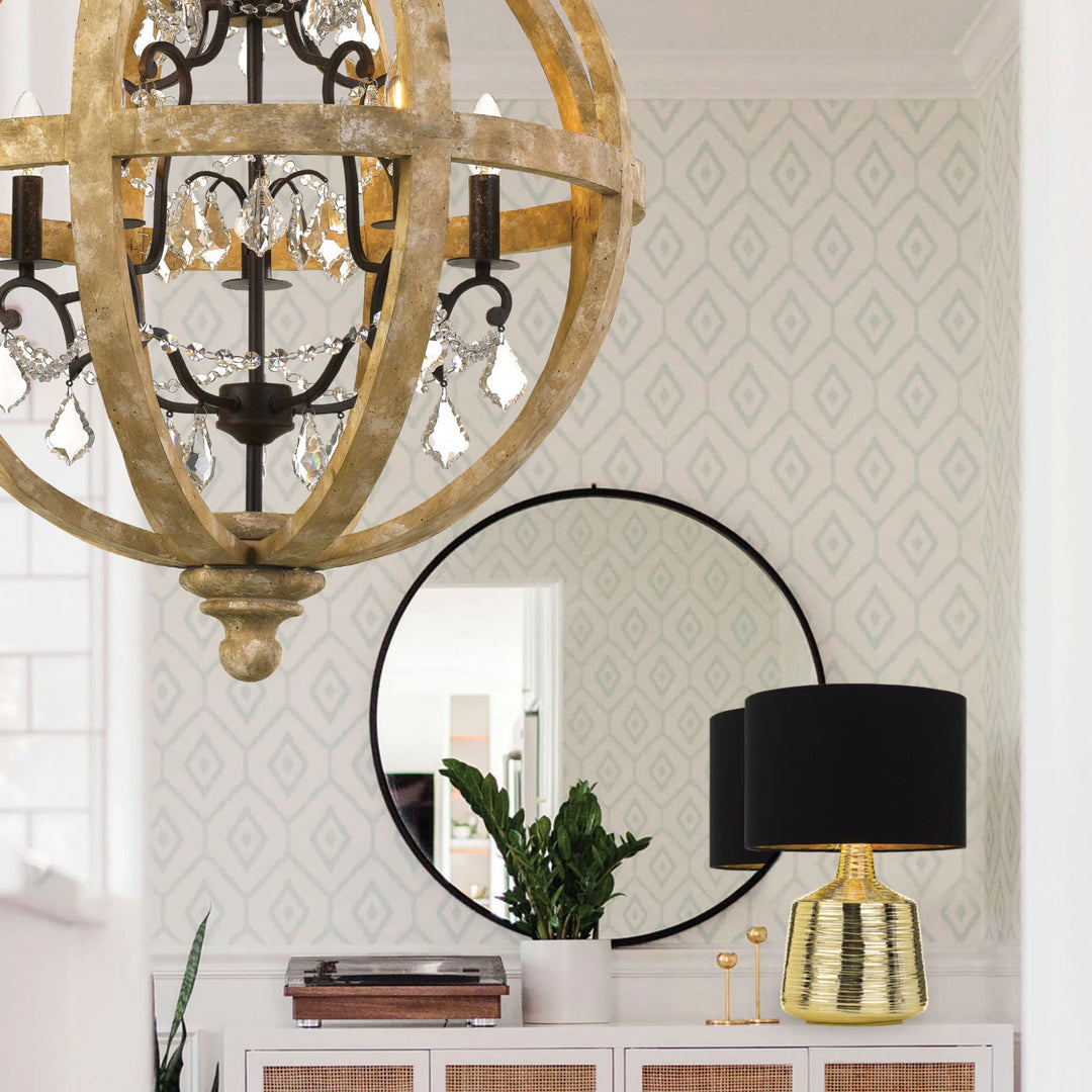 Telbix Florin Round Wood and Iron Cage Pendant Light (E14) | 8 Light