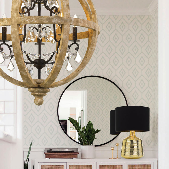 Telbix Florin Round Wood and Iron Cage Pendant Light (E14) | 8 Light