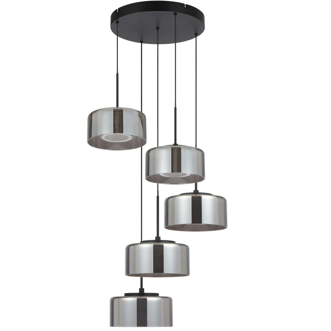 Telbix Cedro Smoked Round Glass Tricolour LED Pendant | 5 Light