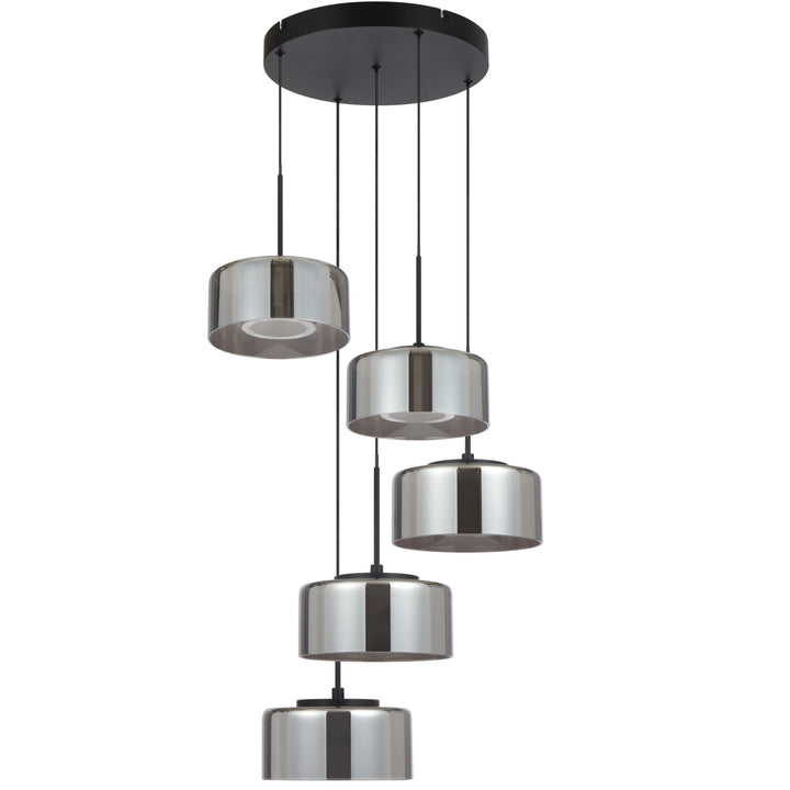 Telbix Cedro Smoked Round Glass Tricolour LED Pendant | 5 Light