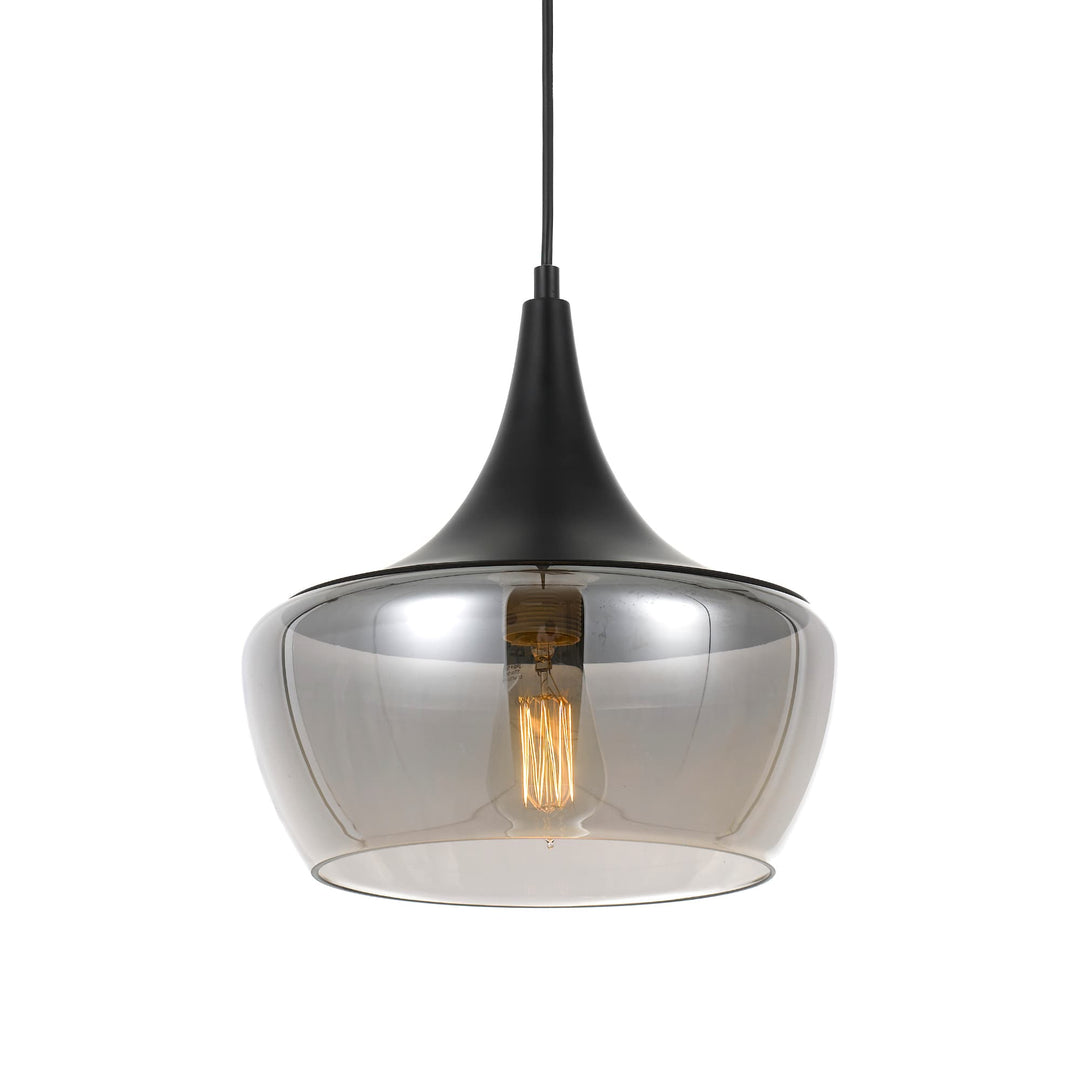 Telbix Landy Glass And Metal Pendant Light | Smoked with Matt Black