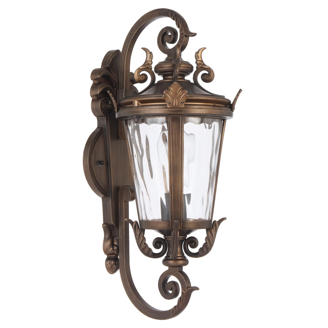 Telbix Pedral Large Classic Lantern-Style Outdoor Wall Light with Textured Glass | Bronze