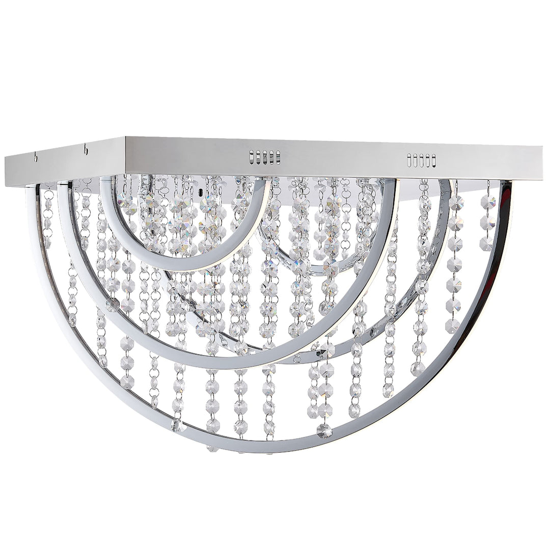 Telbix Luxia Square Flush Mount LED Ceiling Light with Cascading Crystals and RGB Colour Effects | Large