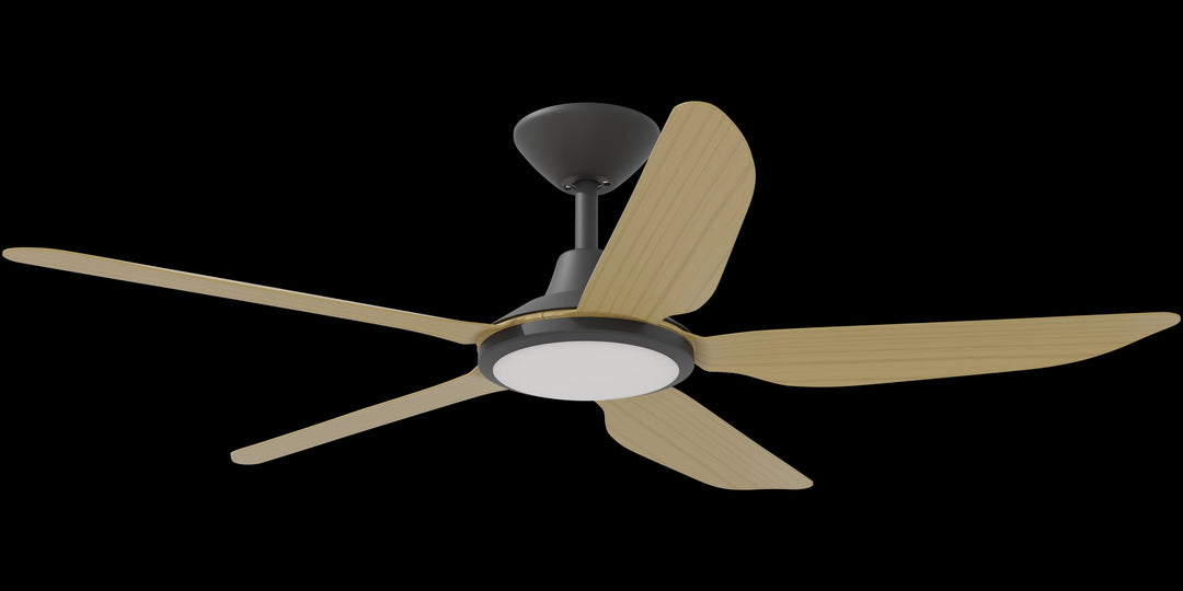 Calibo Storm 48" (1220mm) 5 Blade 18W Tricolour LED Light Indoor/Outdoor DC Ceiling Fan & Remote | Black & Bamboo