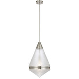 Telbix Harnon Modern Glass Pendant Light with Textured Cone Shade | Nickel