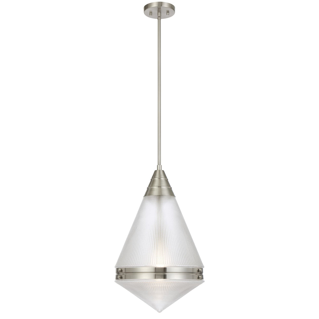 Telbix Harnon Modern Glass Pendant Light with Textured Cone Shade | Nickel