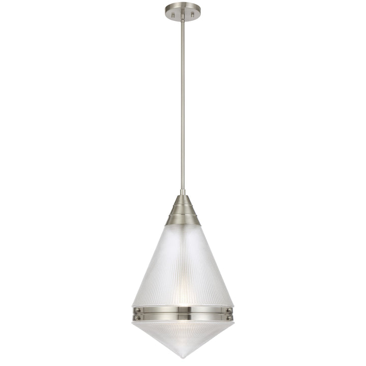 Telbix Harnon Modern Glass Pendant Light with Textured Cone Shade | Nickel