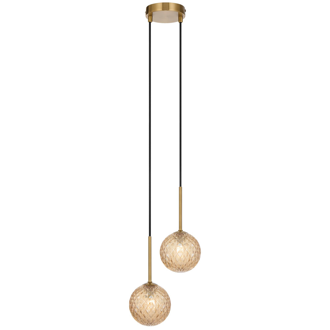 Telbix Gaston Antique Gold 2 Light Pendant Light | Amber Tear