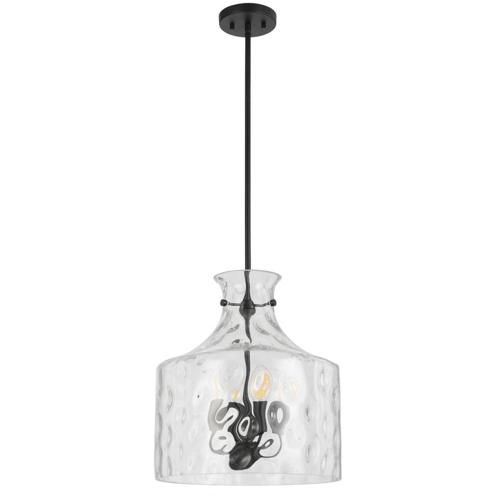 Telbix Perron 4 Light Modern Glass Pendant with Dimpled Decanter-Inspired Shade | Black