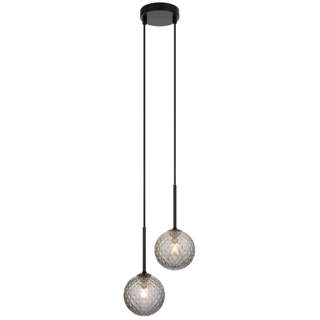 Telbix Gaston Black 2 Light Pendant Light | Smoke Tear