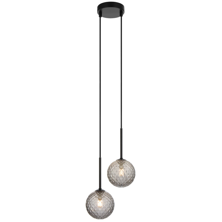 Telbix Gaston Black 2 Light Pendant Light | Smoke Tear
