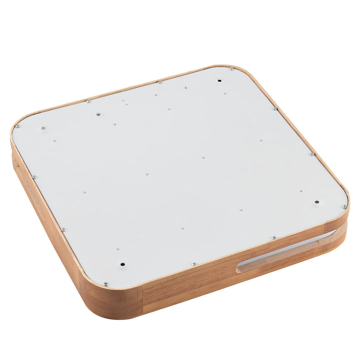 Telbix Lyric Tricolour LED Square Oyster Light with Wood Accent | Medium