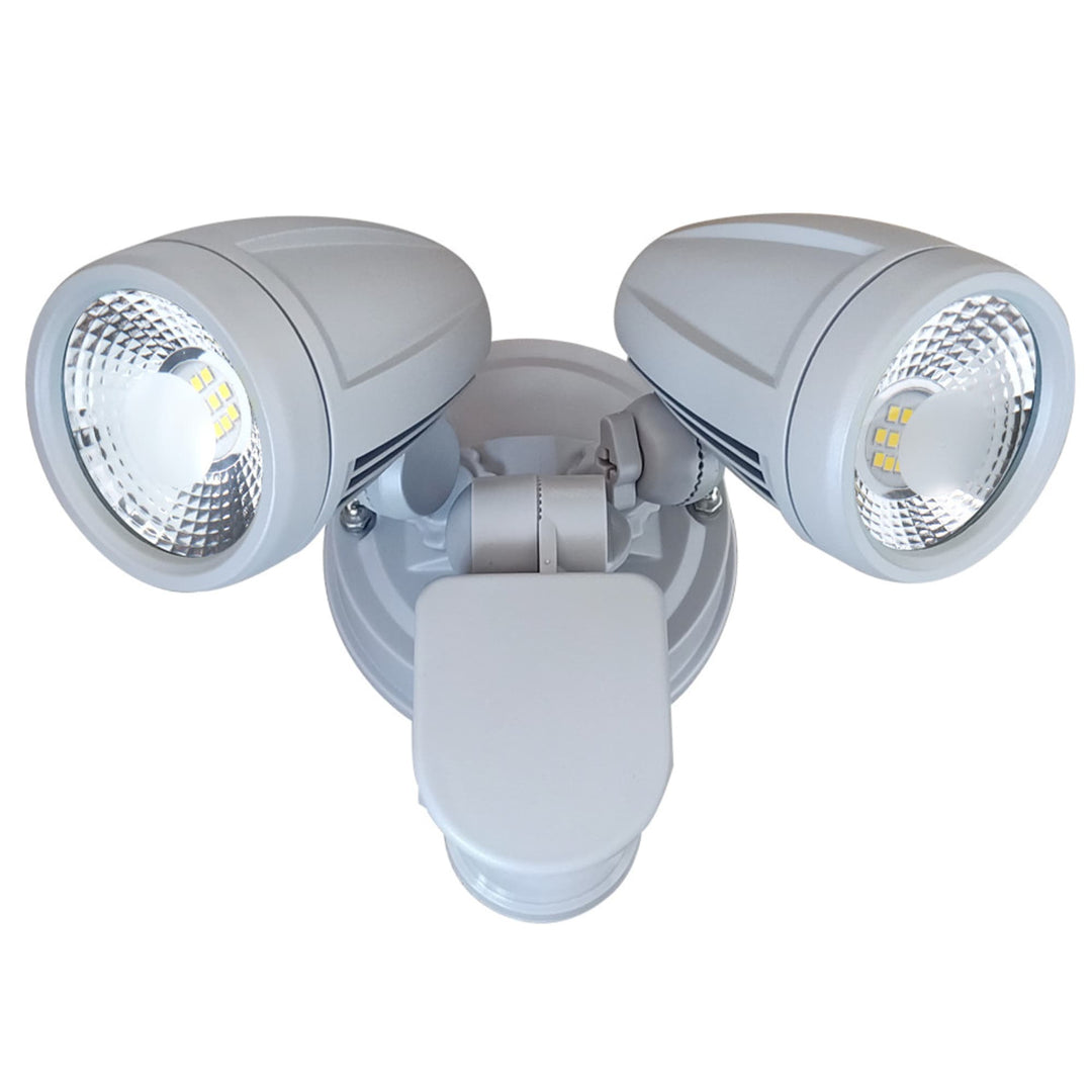 Telbix Illume Twin Exterior LED Spotlight with Sensor | Silver