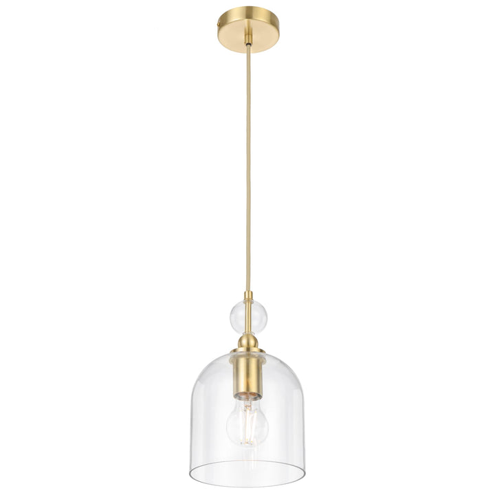 Telbix Rotif Classic Pendant with Clear Glass Dome and Brass Accents | Brass