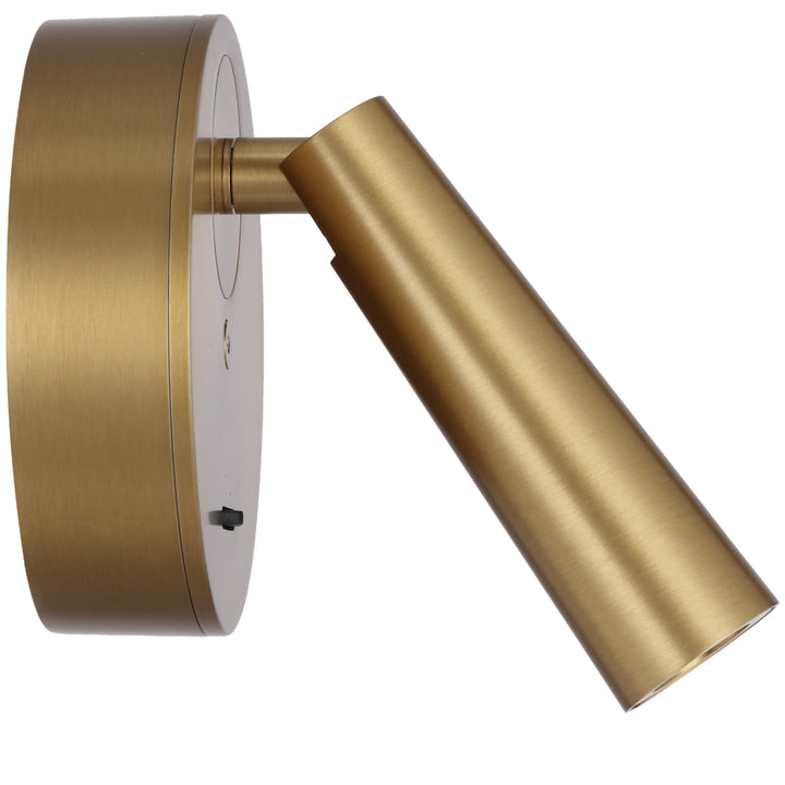 Telbix Lodan Slim Cylinder LED Wall Light with Rotating Head | Brass