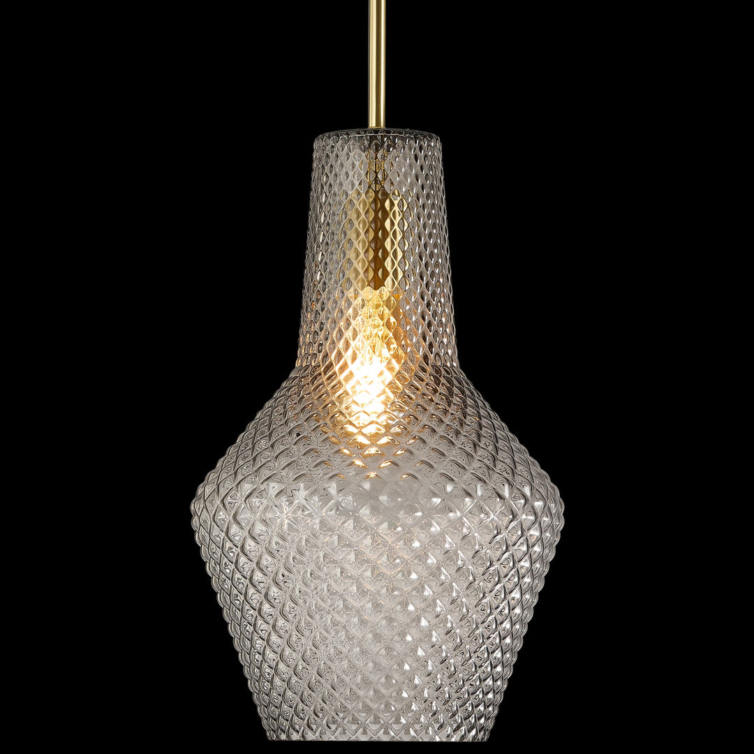 Calibo Avian Diamond Cut Glass 1 Light Pendant | Gold and Smoke