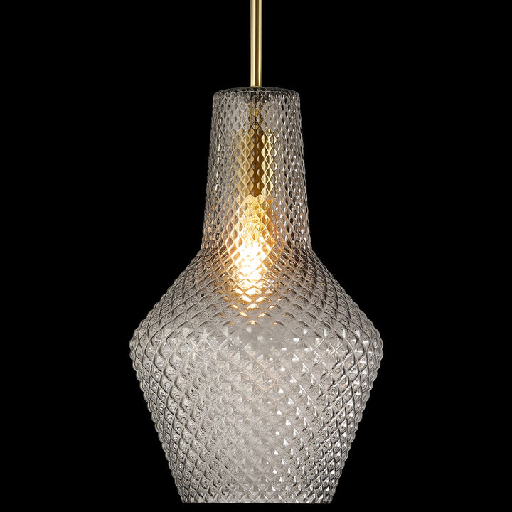 Calibo Avian Diamond Cut Glass 1 Light Pendant | Gold and Smoke