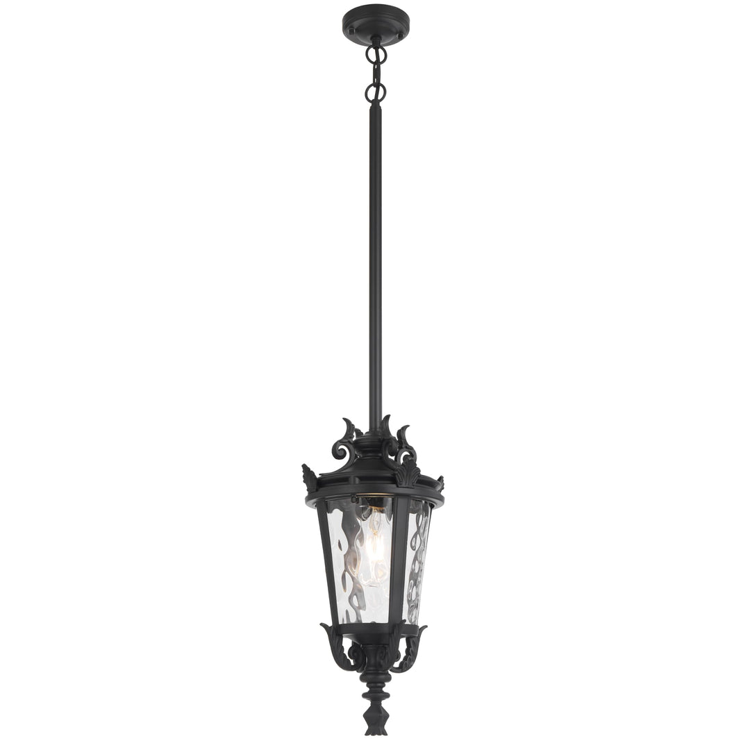 Telbix Pedral Large Outdoor Lantern Pendant with Textured Glass and Multiple Suspension | Black