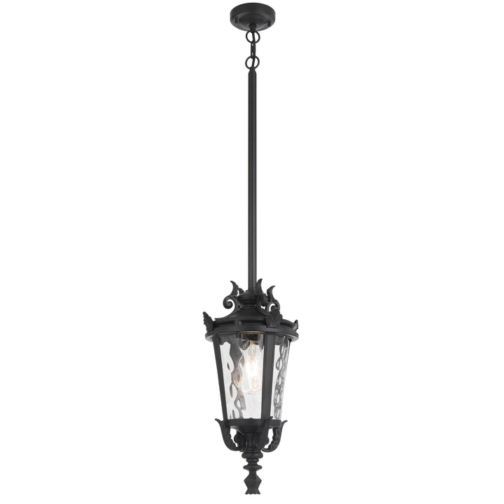 Telbix Pedral Large Outdoor Lantern Pendant with Textured Glass and Multiple Suspension | Black