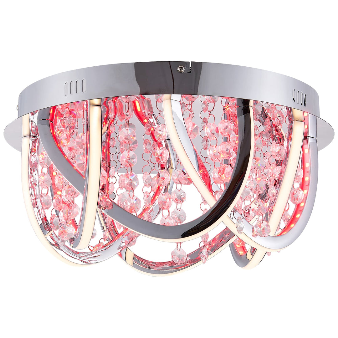 Telbix Luxia Round Flush Mount LED Ceiling Light with Cascading Crystals and RGB Colour Effects | Small