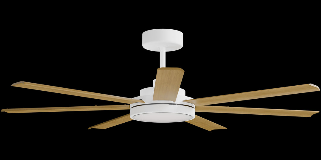 Calibo Alula 60" (1524mm) 7 Blade Indoor/Outdoor DC Ceiling Fan with 24W Light & Remote | White & Teak
