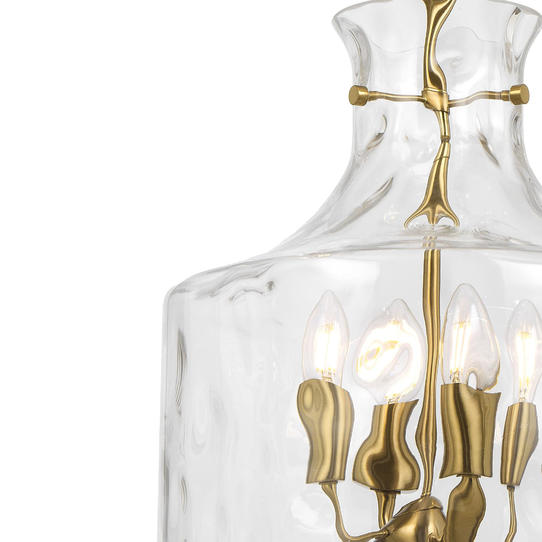 Telbix Perron 4 Light Modern Glass Pendant with Dimpled Decanter-Inspired Shade | Antique Gold