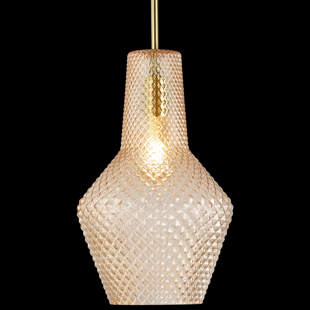 Calibo Avian Diamond Cut Glass 1 Light Pendant | Gold and Amber