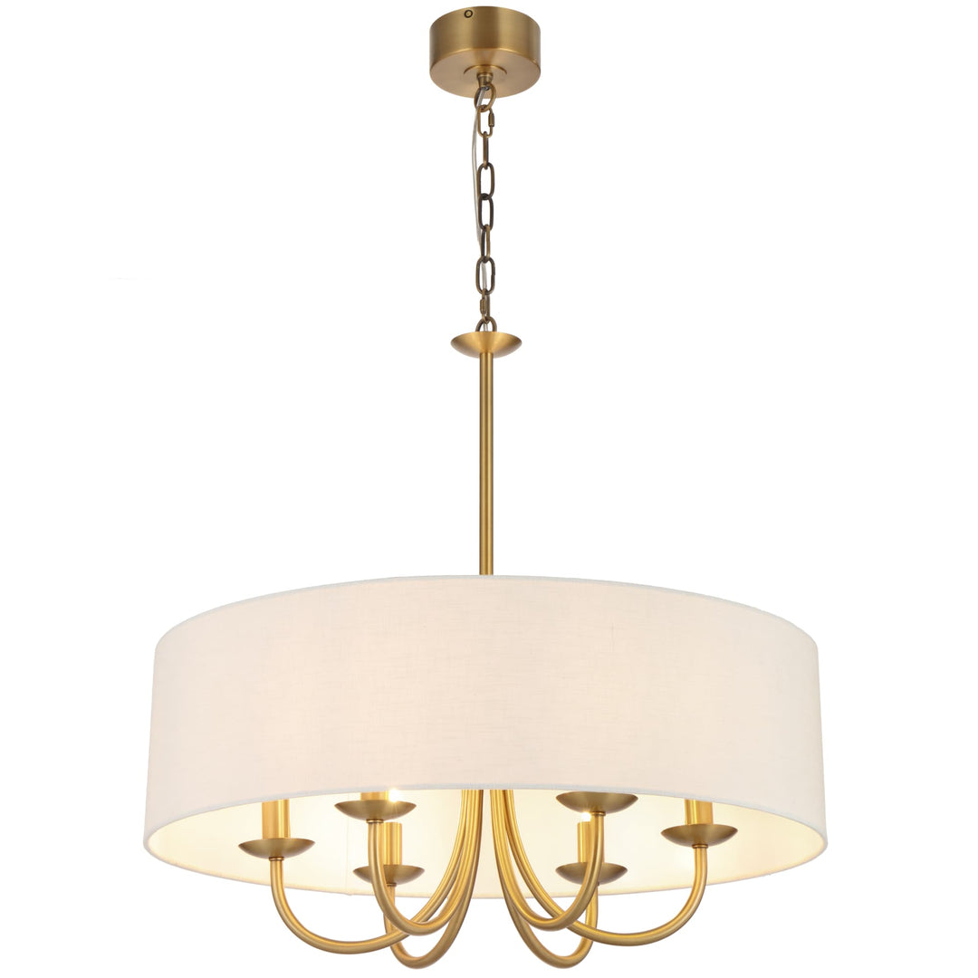 Telbix Shiron Soft Fabric Drum Shade 6 Light Pendant | Brass