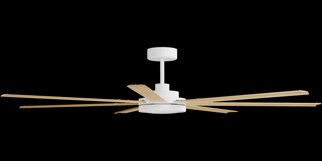 Calibo Alula 80" (2032mm) 7 Blade Indoor/Outdoor DC Ceiling Fan with 24W Light & Remote | White & Bamboo