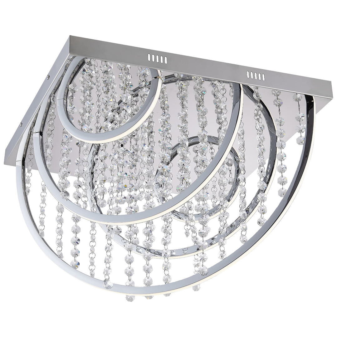 Telbix Luxia Square Flush Mount LED Ceiling Light with Cascading Crystals and RGB Colour Effects | Large