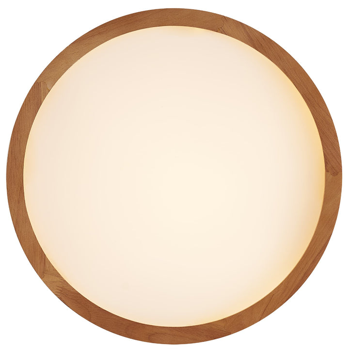 Telbix Thalia Tricolour LED Round Oyster Light with Wood Accent | Medium