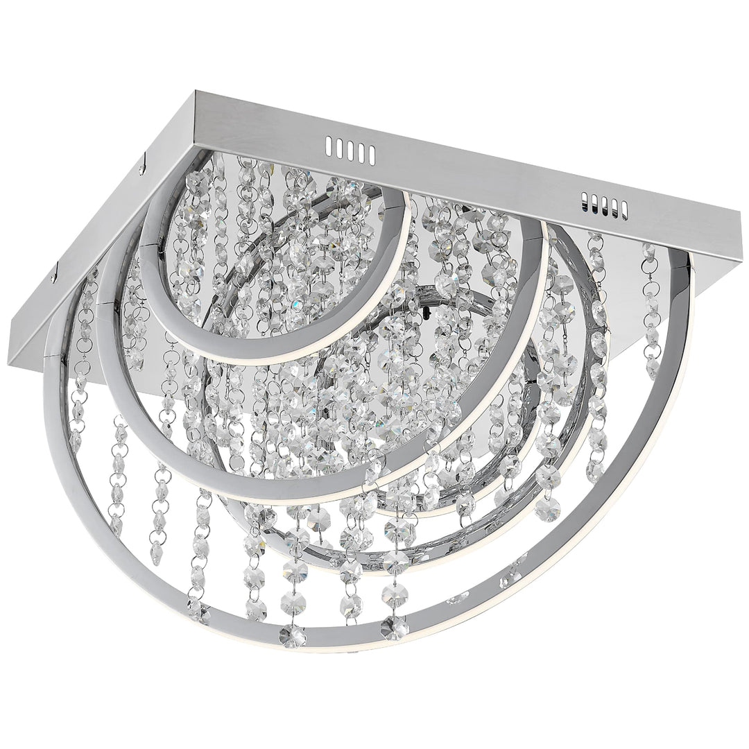 Telbix Luxia Square Flush Mount LED Ceiling Light with Cascading Crystals and RGB Colour Effects | Medium