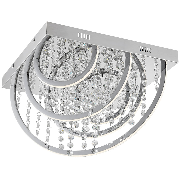 Telbix Luxia Square Flush Mount LED Ceiling Light with Cascading Crystals and RGB Colour Effects | Medium