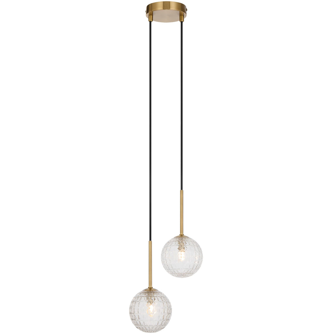 Telbix Gaston Antique Gold 2 Light Pendant Light | Clear Prism