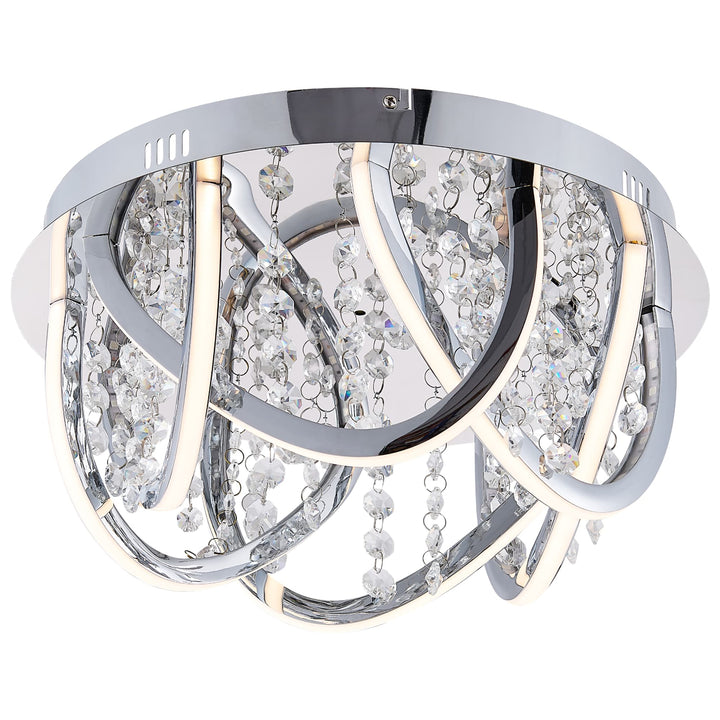 Telbix Luxia Round Flush Mount LED Ceiling Light with Cascading Crystals and RGB Colour Effects | Small
