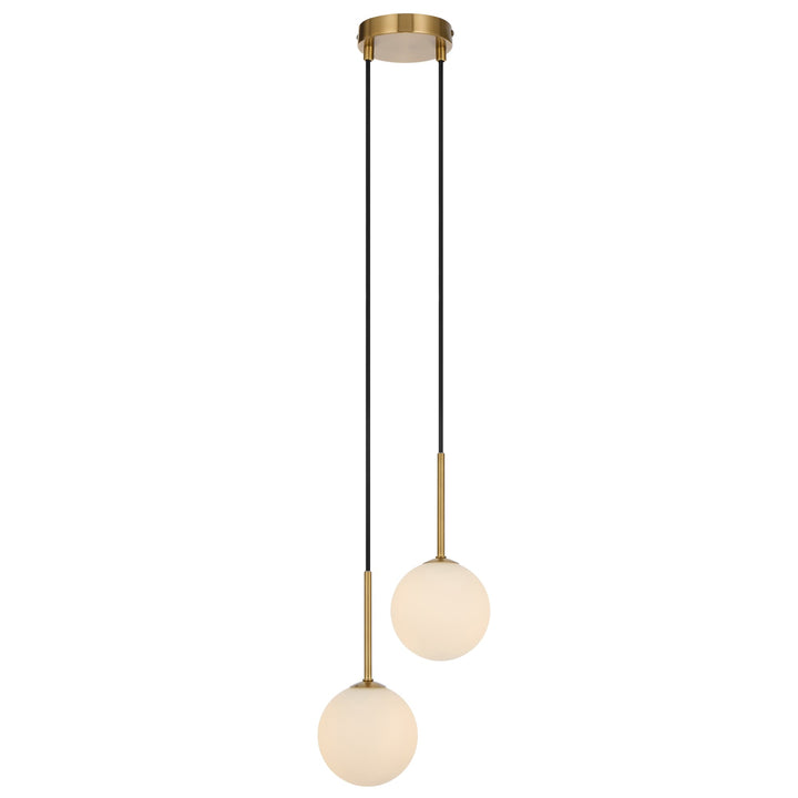 Telbix Gaston Antique Gold 2 Light Pendant Light | Opal Matt