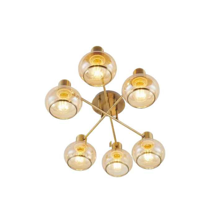 Telbix Marbell 6 Light Close to Ceiling (CTC) Light | Antique Brass & Amber