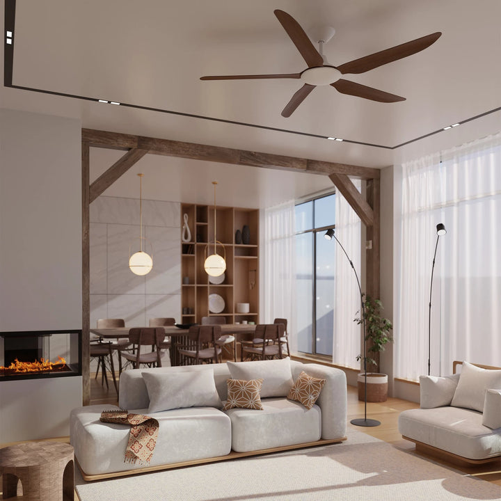 Calibo Storm 42" (1070mm) 5 Blade Indoor/Outdoor DC Ceiling Fan & Remote | White & Koa
