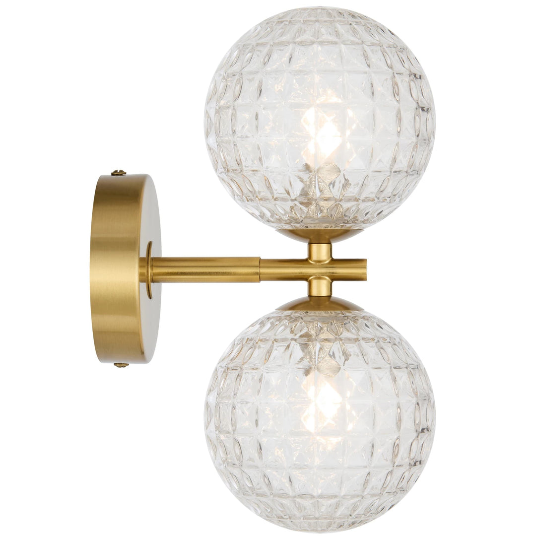 Telbix Antique Gold Felton 2 Light Wall Light | Clear Prism