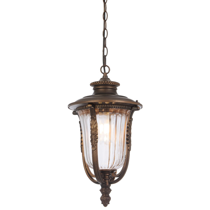 Telbix Ramiro Large Outdoor Lantern Pendant with Textured Glass and Multiple Suspension | Bronze