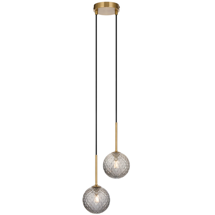 Telbix Gaston Antique Gold 2 Light Pendant Light | Smoke Tear