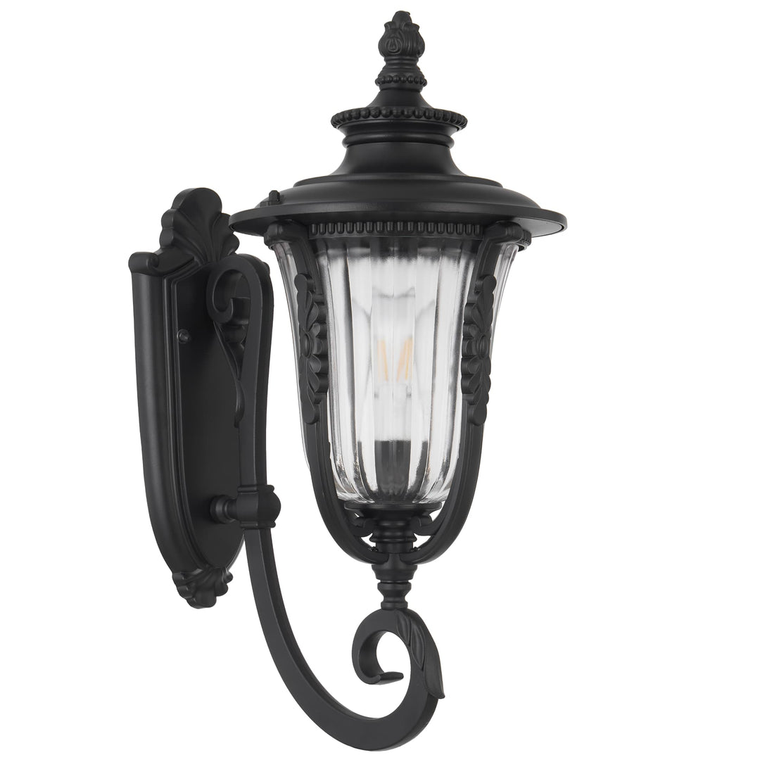 Telbix Ramiro Large Classic Lantern-Style Outdoor Wall Light with Textured Glass | Black