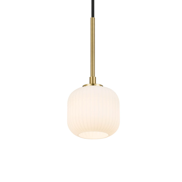 Telbix Bobo 1 Light Ribbed Barrel Glass LED Pendant Light | Antique Gold