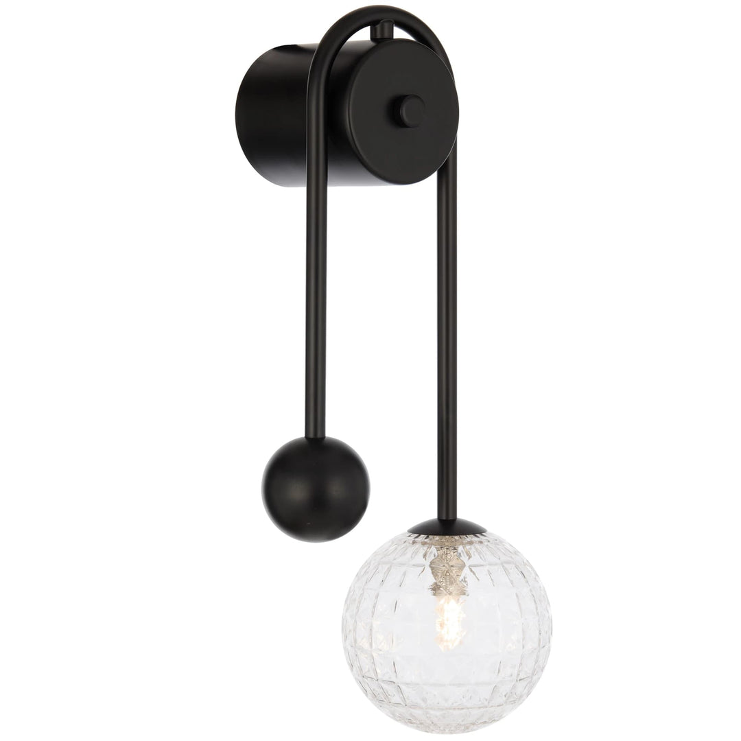 Telbix Felton Arm Wall Light | Black and Clear Prism