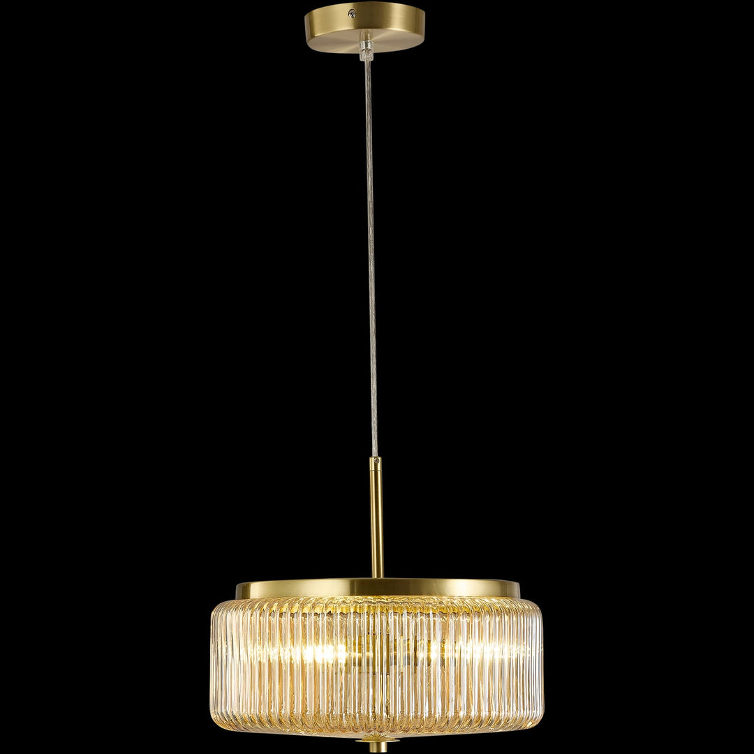 Calibo Whistler Ribbed Glass 3 Light Pendant | Gold and Amber