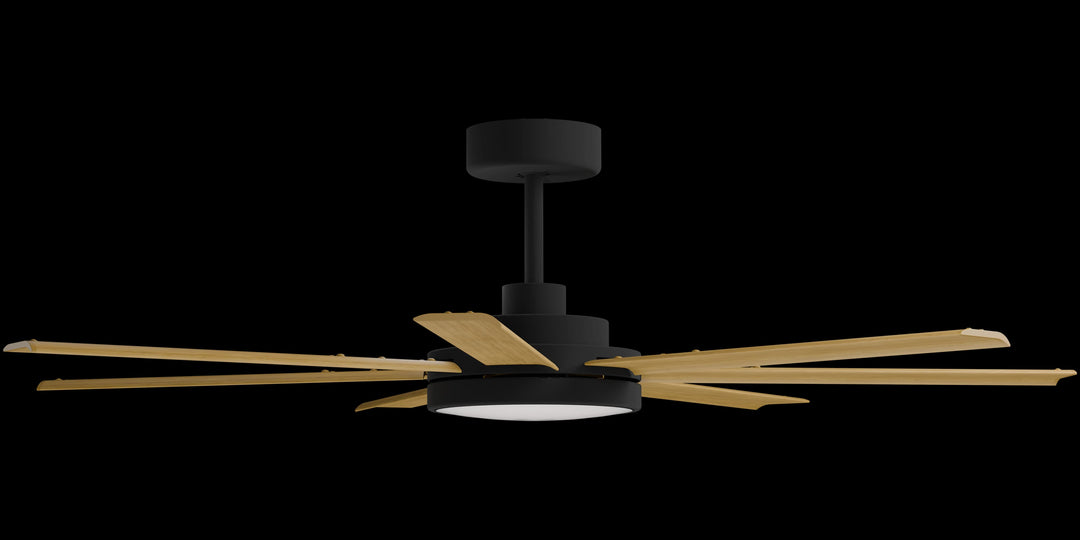 Calibo Alula 60" (1524mm) 7 Blade Indoor/Outdoor DC Ceiling Fan with 24W Light & Remote | Black & Teak