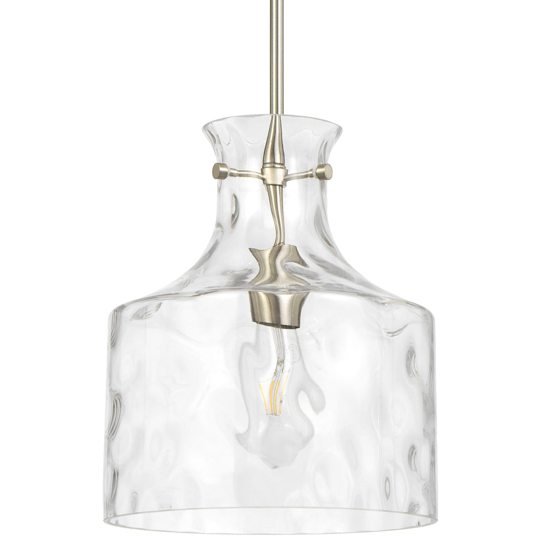 Telbix Perron Modern Glass Pendant with Dimpled Decanter-Inspired Shade | Nickel