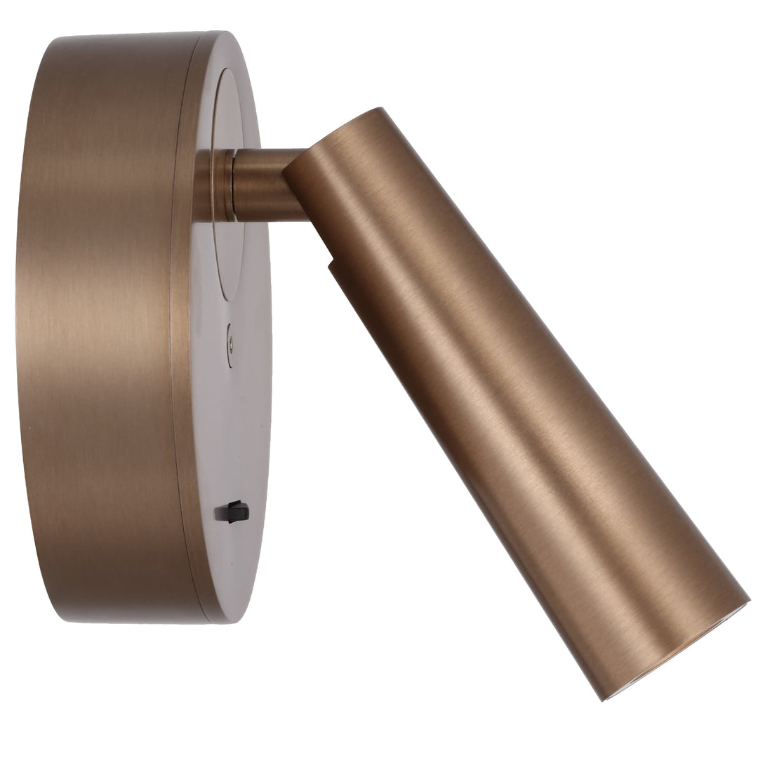 Telbix Lodan Slim Cylinder LED Wall Light with Rotating Head | Copper