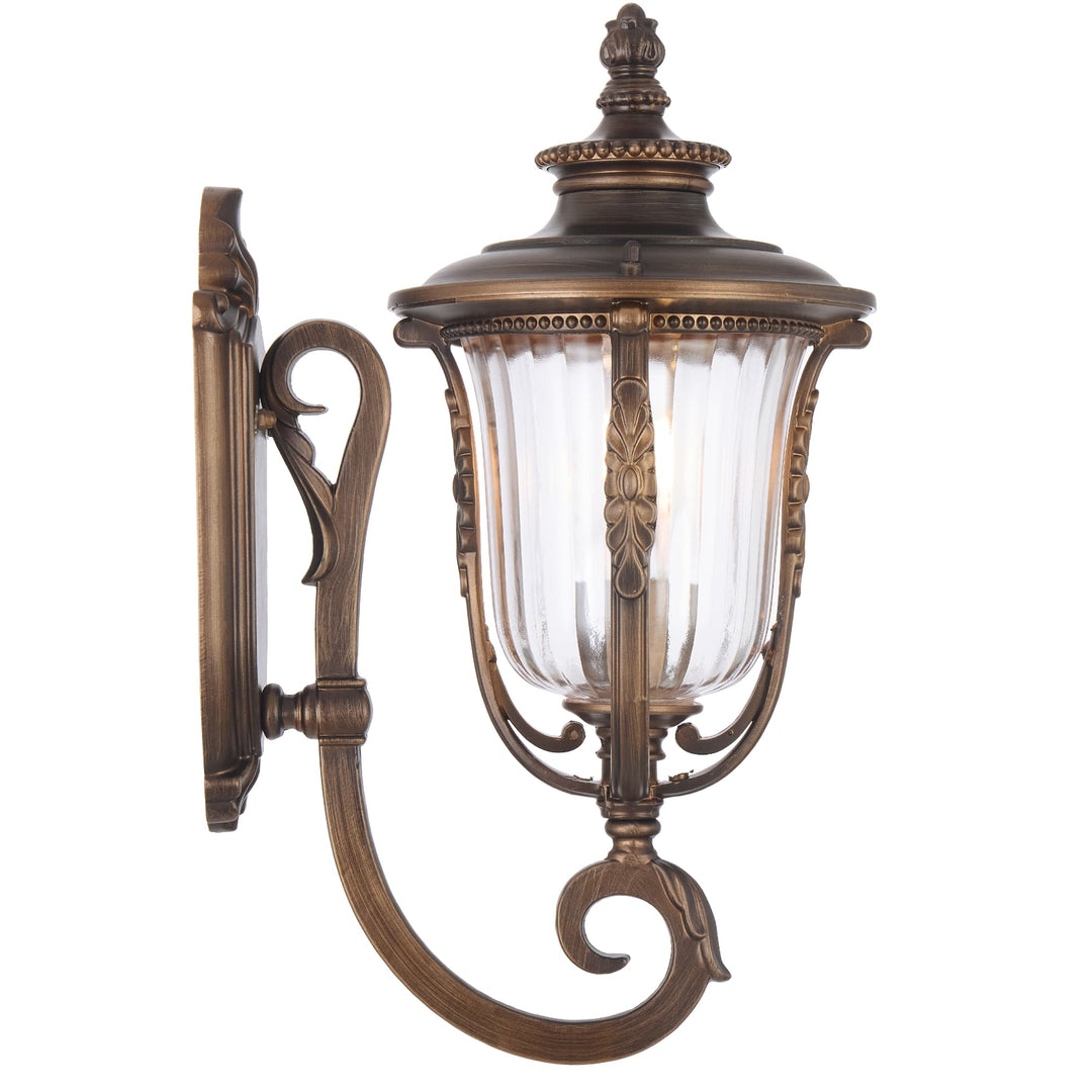 Telbix Ramiro Classic Lantern-Style Outdoor Wall Light with Textured Glass | Bronze